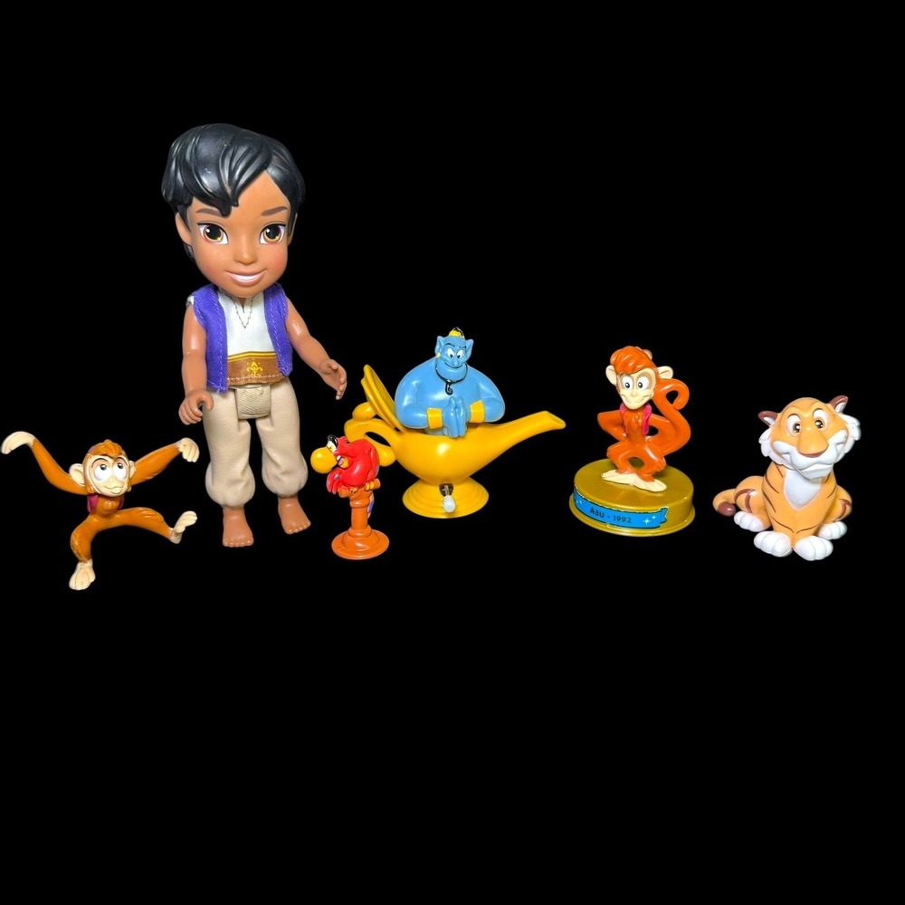 Disney Aladdin Figures Aladdin Iago Abu Genie Rajah Cake Toppers Mattel Lot Of 6